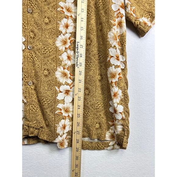 Puritan mens brown white floral Hawaiian size large vacation ￼ - Picture 7 of 8